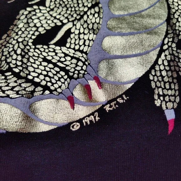 VTG Chinatown Los Angeles 1992 Gold Foil Dragon Men Large Single Thread T-Shirt